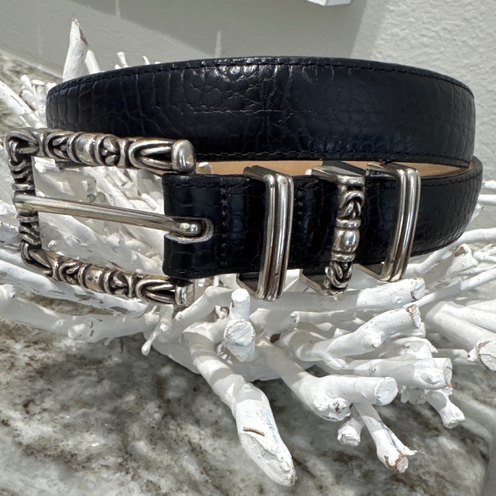 Womens Brighton Black Leather Silver Scroll Hardware size S/28" W classic